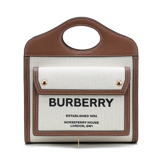 BURBERRY 博柏利 女士迷你双色帆布拼皮革口袋包手提单肩包