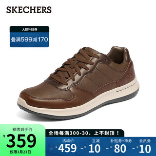 SKECHERS 斯凯奇 男鞋新款绑带软底皮鞋 拼接舒适美式休闲鞋 65411 巧克力色/CHOC 40