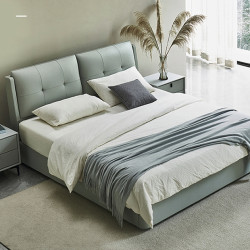 qm曲美家居小黄牛头层真皮床灰蓝色箱体床152m