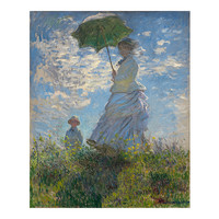 买买艺术 莫奈《撑阳伞的女人》40×30cm 装饰画 油画布 金色框