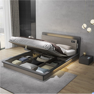 MU YUE 木月 北欧现代简约单床套装 床+木纹灰床头柜*2+床垫 1.5*2m