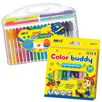 AMOS进口儿童水彩笔绘画笔幼儿园画笔可水洗学生彩笔 24色画笔组合(CBM24+CST24)