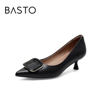 BASTO 百思图 2021秋季新款商场同款简约方扣尖头细跟浅口女单鞋TGC21CQ1