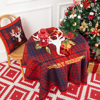 橙色回忆 圣诞系列 北欧印花桌布 140*180cm 格子蓝款