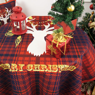橙色回忆 圣诞系列 北欧印花桌布 140*230cm 格子蓝款