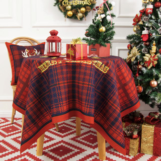 橙色回忆 圣诞系列 北欧印花桌布 110*110cm 格子蓝款