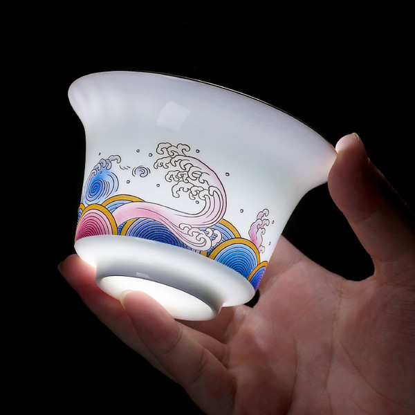 苏氏陶瓷 羊脂玉手绘珐琅彩茶具套装 礼盒装