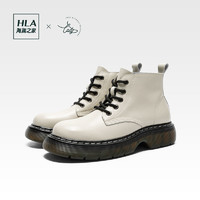 HLA 海澜之家 马丁靴女单靴英伦风真皮短靴2021新款秋季百搭工装靴