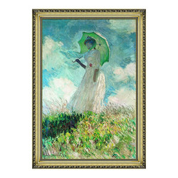 雅昌 莫奈油畫《往左看的持傘婦女》背景墻裝飾畫掛畫 宮廷金 79×112cm
