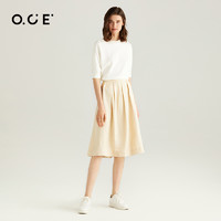 OCE 针织T恤女2021秋季新款纯色休闲百搭套头毛衫气质五分袖上衣