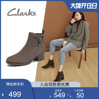Clarks 其乐 女鞋秋冬复古英伦风气质粗跟短靴搭扣踝靴靴子女