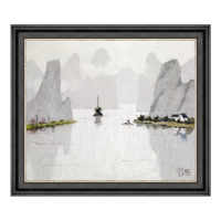 雅昌 庞均《漓江烟雨》63×54cm 宣纸 新中式古典山水风景油画