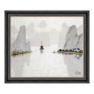 雅昌 庞均《漓江烟雨》63×54cm 宣纸 新中式古典山水风景油画