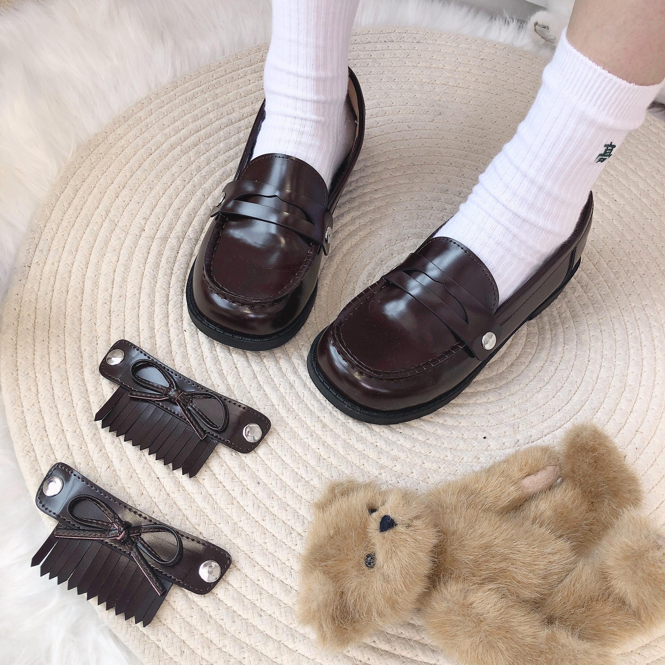 小熊潘达 jk制服鞋 日系制服鞋 深棕色