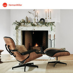 HermanMiller 赫曼米勒 Eames 伊姆斯 休闲躺椅沙发  含脚凳 胡桃木壳/黑色真皮