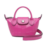 LONGCHAMP 珑骧 LE PLIAGE CUIR系列 女士皮质饺子包 L3691HMV319 桃红色 迷你