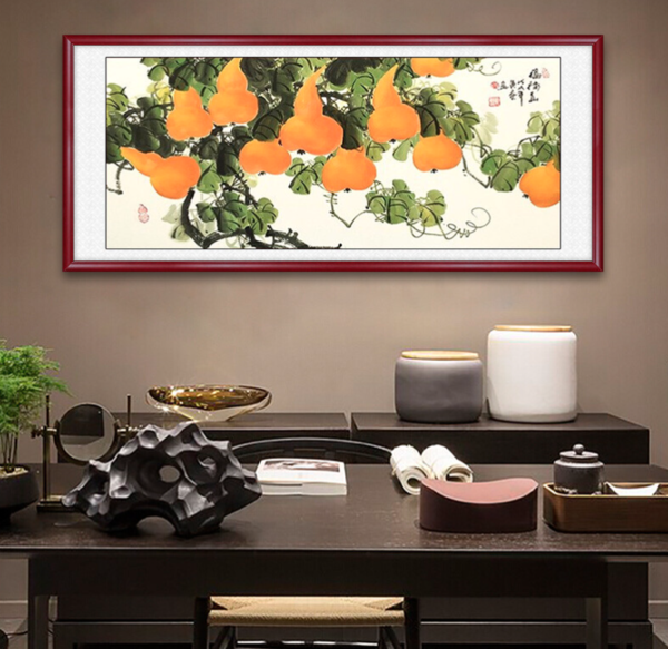 艺满堂 黄艺《福禄图》125x65cm 宣纸 花梨色实木框