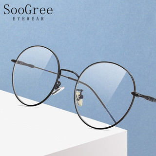 SooGree防蓝光眼镜男女近视光学眼镜框眼镜架复古个性优雅圆框G9004黑色