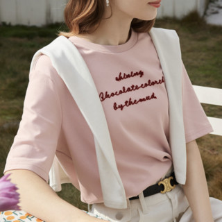 3COLOUR 三彩 女士圆领短袖T恤 D371B2017Z10 粉红 XL