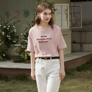 3COLOUR 三彩 女士圆领短袖T恤 D371B2017Z10 粉红 XL