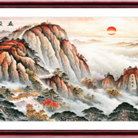 思荷 有山无水泰山挂画《款A 五岳独尊》118x48cm 木制画框