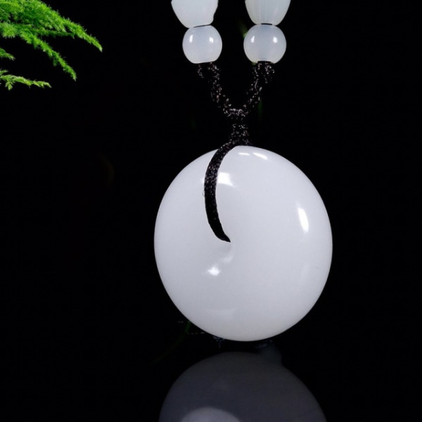 新疆羊脂白金丝玉平安扣 直径约25mm 送挂绳