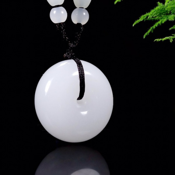 新疆羊脂白金丝玉平安扣 直径约25mm 送挂绳