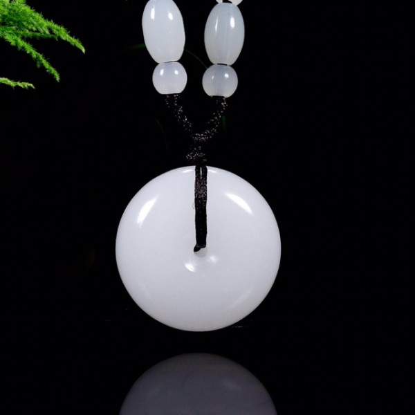 新疆羊脂白金丝玉平安扣 直径约25mm 送挂绳