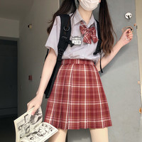 仲春二四 JK制服 胭脂透 红色格裙 清仓绝版款 42cm
