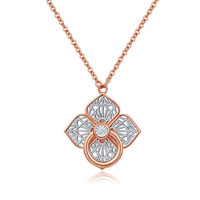 CHJ JEWELLERY 潮宏基 叩响心扉系列 XQK32206355 四叶草18K玫瑰金钻石项链 0.01克拉 42cm 2.6g