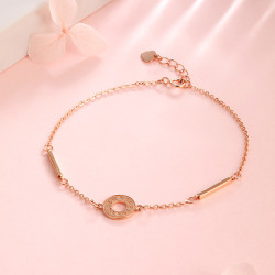 mokingran梦金园18k金手链玫瑰金彩金手饰几何圆环字母手链可调节延长