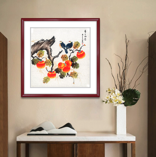 艺满堂客厅装饰画事事如意65x65cm宣纸花梨色实木镜框