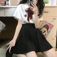 栗子猪 JK制服 20褶纯色百褶裙 黑色