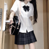 花千猪 JK制服 风琴褶短袖衬衫 白色