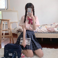 星星抱月球 JK制服 短袖尖领衬衫 粉色