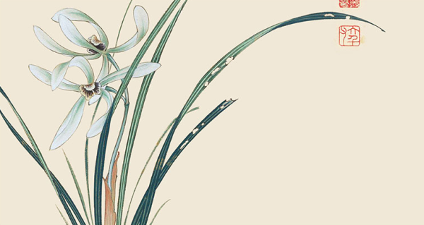 忆画张大千兰花a款三联挂画40x60cm原木色框