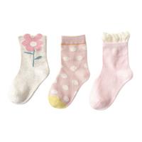 Caramella 焦糖玛奇朵 563723 儿童中筒袜 3双装 粉红花朵