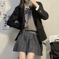 川岛私立学院 JK制服 津御中 校供感黑灰色格裙 42cm