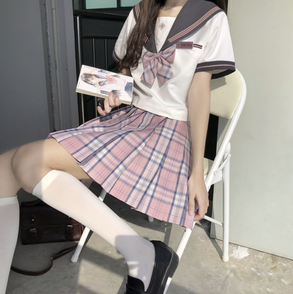 Violabella 丸子酱 JK制服 桃花源记 粉色格裙  42cm