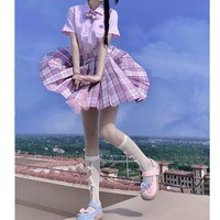 Violabella 丸子酱 JK制服 醉花樱 粉色带银线格裙 42cm