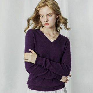 GIRDEAR 哥弟 女士V领羊绒衫 A300521 紫 3XL