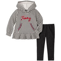 TOMMY HILFIGER Little Girls Patterned Logo Ruffled Hoodie and Jeggings, 2 Piece Set