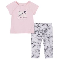 Calvin Klein Toddler Girls Foil Logo T-shirt and Tie-Dye Capri Leggings Set, 2 Piece