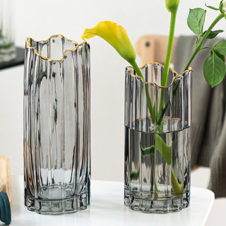 鹏创北欧简约创意玻璃花瓶家用花瓶玻璃透明花器家用工艺品摆件烟灰金大号 10 30 报价价格评测怎么样 什么值得买