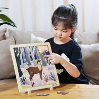 Dorjee儿童拼图玩具木质木框拼图 温馨麋鹿