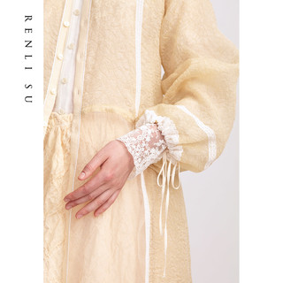 RENLISU仁莉苏原创设计感中长款连衣裙蕾丝泡泡袖2022早春新款女
