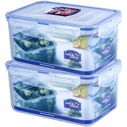 LOCK&LOCK 乐扣乐扣 大容量塑料保鲜盒套装密封便当盒餐盒饭盒冰箱收纳盒子1.1L*2
