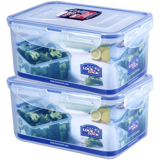 LOCK&LOCK 大容量塑料保鲜盒套装密封便当盒餐盒饭盒冰箱收纳盒子1.1L*2