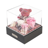 SEEROSE 我爱你宝贝 小熊玫瑰永生花 粉色 苔藓熊款 普通装