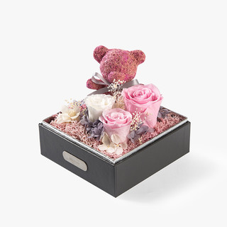 SEEROSE 我爱你宝贝 小熊玫瑰永生花 粉色 苔藓熊款 礼盒装